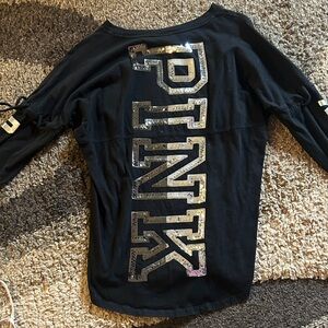 PINK Victoria's Secret Black and Silver Long Sleeve Tee